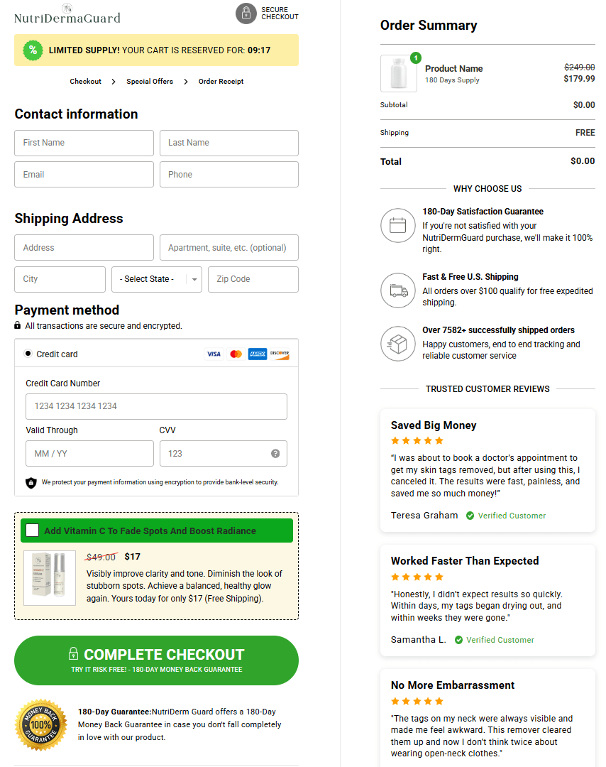 NutriDermaGuard order form
